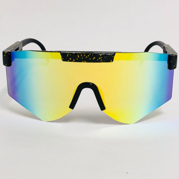 Sports Men Sunglasses Yellow Mirror Lens Oversized Shield Lentes Gafas Humbres - Picture 2 of 3